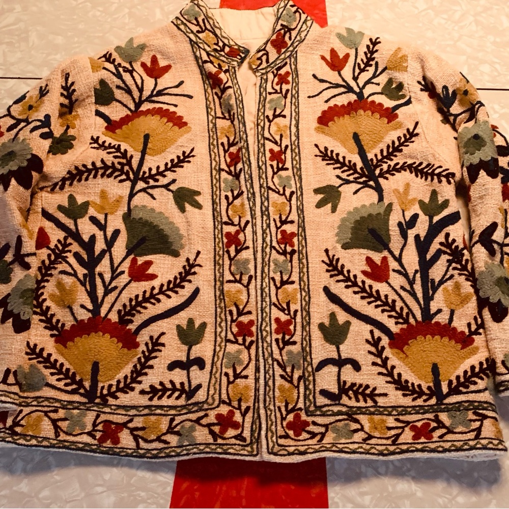 Handmade Embroidered Floral Women's Suzani Cotton Cardigan